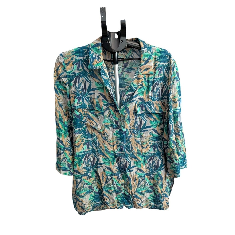 Lafayette 148 New York Palm Print Silk Blend 3/4 Sleeve Tunic XL Vacation Tropic